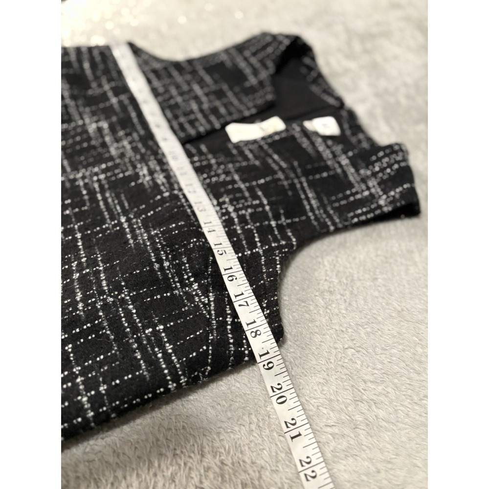Gap Sleeveless Tweed Shift Dress Medium Split Neck Black Lined Pockets - Picture 6 of 10